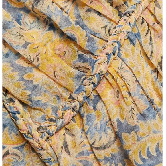 NWT Veronica Beard Silk Arienne Gathered Halterneck Top Yellow and Blue Size 14 - Picture 3 of 13